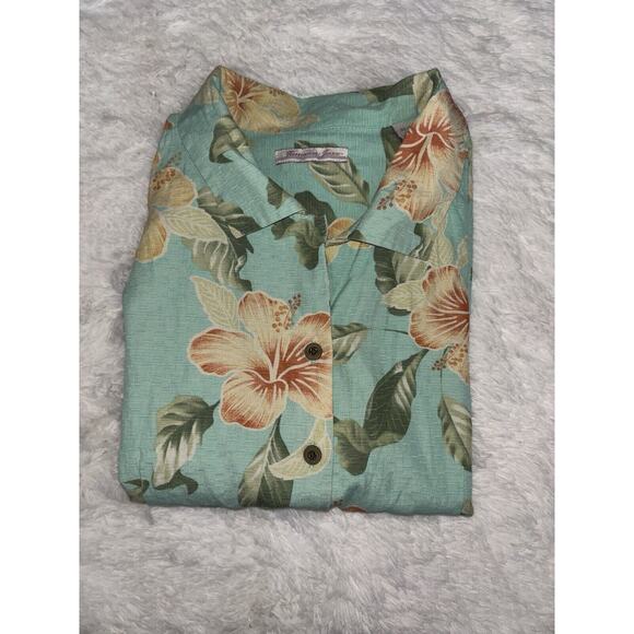 Jamaica Jazz Women’s Sz. XL green tropical Design Silk Blend Button Up Shirt - Picture 11 of 12